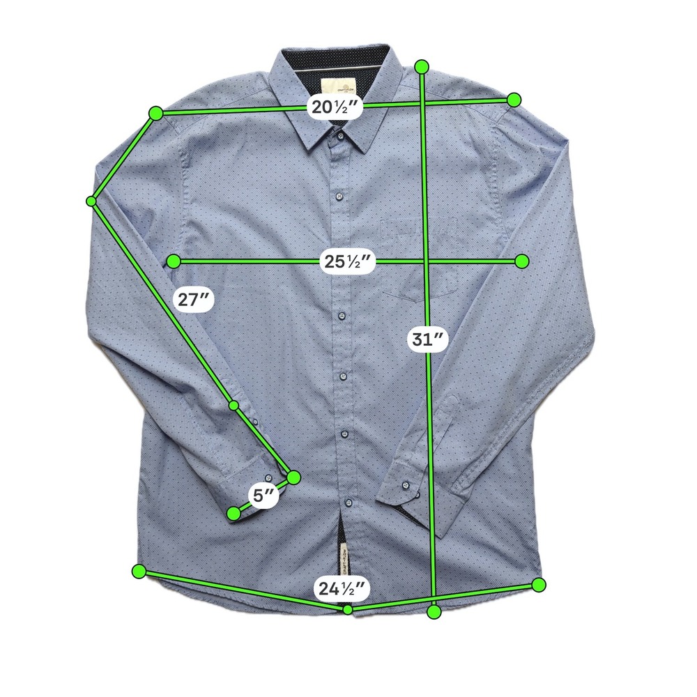 Craft + Flow Button Front Mens XXL Blue Micro Geometric Long Sleeve Shirt - Picture 10 of 14